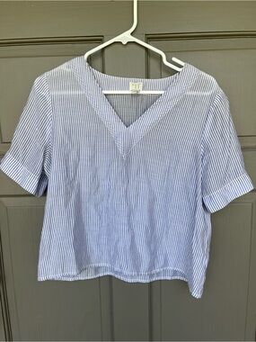A New Day Blue and White Striped V-Neck Women’s Size Small Blouse